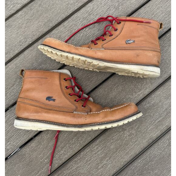 Lacoste Men's Tan Leather Boots with Red Laces - Picture 1 of 7
